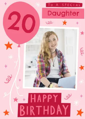 Special Daughter 13th Birthday Photo Upload Card In Red And Pink