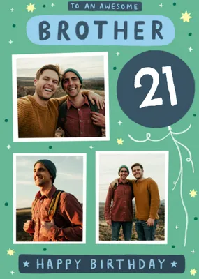 Awesome Brother Happy 21st Photo Upload Birthday Card
