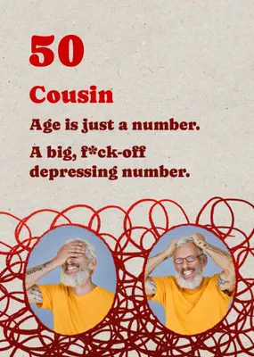 Age Is Just A Number Photo Upload Cousin 50th Birthday Card