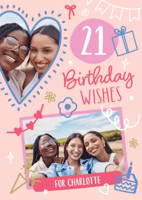21st Birthday Wishes Photo Upload Card