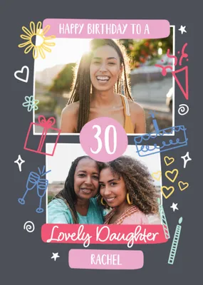 30th Lovely Daughter Birthday Photo Upload Card