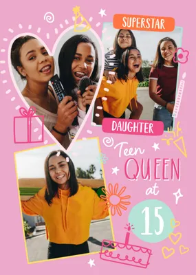 15th Birthday Superstar Teen Queen Photo Upload Card
