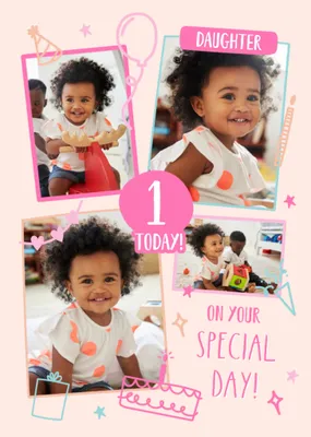 Daughter 1 Today Illustrated Photo Upload Birthday Card