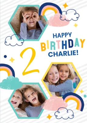 Studio Sundae Colourful Hexagon Photo Frames with Rainbows, Clouds and Stars Photo Upload Birthday A