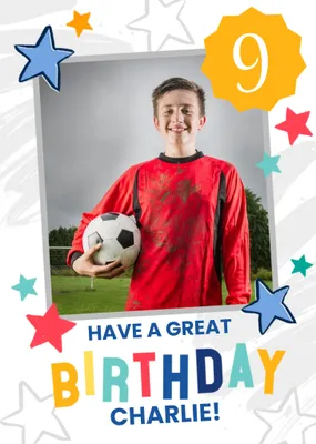 Studio Sundae Large Photo Frame surrounded by Colourful Stars Photo Upload Birthday Age Cardxz