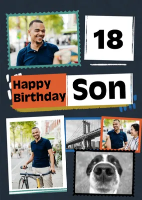 Modern Photo Upload Collage Son Birthday Card