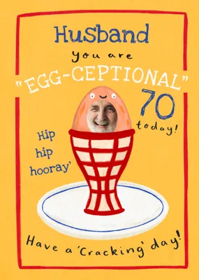 Egg-ceptional Husband Face In Hole 80th Birthday Card