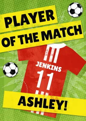 Player Of The Match Red Football Kit Personalised Happy Birthday Card