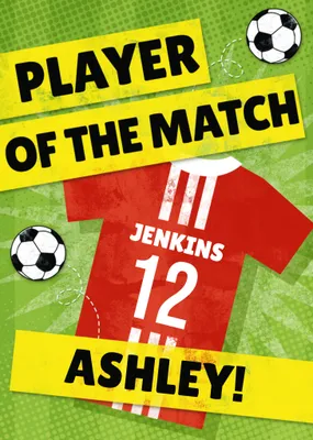 Player Of The Match Red Football Kit Personalised Happy Birthday Card
