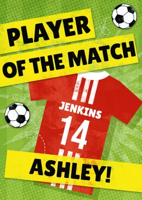 Player Of The Match Red Football Kit Personalised Happy Birthday Card