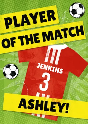 Player Of The Match Red Football Kit Personalised Happy Birthday Card