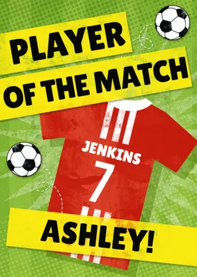 Player Of The Match Red Football Kit Personalised Happy Birthday Card