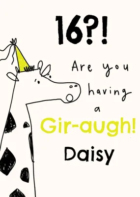 Giraffe Pun Sketchy Illustrated 13th Birthday Card