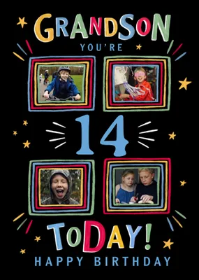 Tutti Frutti Grandson You're 10 Today Hand Drawn Colourful Frames Photo Upload Birthday Card