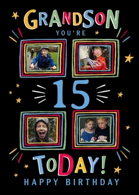 Tutti Frutti Grandson You're 10 Today Hand Drawn Colourful Frames Photo Upload Birthday Card