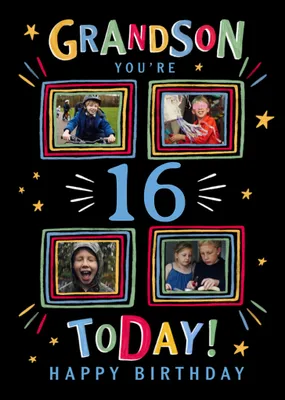 Tutti Frutti Grandson You're 10 Today Hand Drawn Colourful Frames Photo Upload Birthday Card