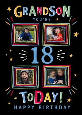 Tutti Frutti Grandson You're 10 Today Hand Drawn Colourful Frames Photo Upload Birthday Card