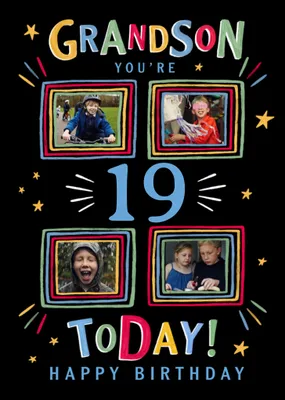 Tutti Frutti Grandson You're 10 Today Hand Drawn Colourful Frames Photo Upload Birthday Card