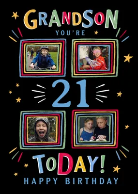 Tutti Frutti Grandson You're 10 Today Hand Drawn Colourful Frames Photo Upload Birthday Card