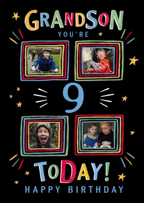 Tutti Frutti Grandson You're 10 Today Hand Drawn Colourful Frames Photo Upload Birthday Card