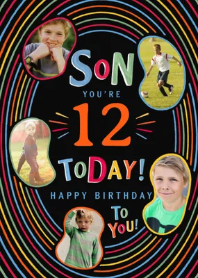 Tutti Frutti Son You're 10 Today Hand Drawn Colourful Oval Rings Photo Upload Birthday Card