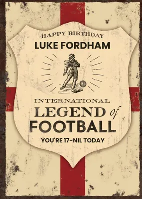 Englands Football Legend Personalised Name Card