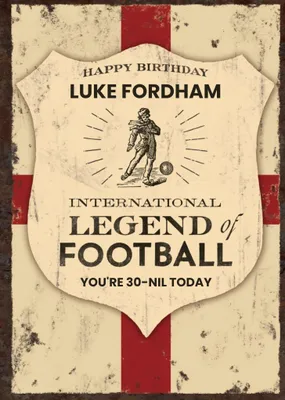 Englands Football Legend Personalised Name Card