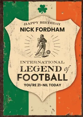 Irelands Football Legend Personalised Name Card