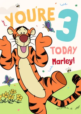 You're 3 Today Disney Winnie The Pooh Tigger Illustrated Birthday Card